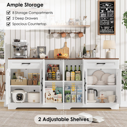 BOTLOG 71” Large Sideboard Buffet Cabinet with Storage, Farmhouse Kitchen Buffet Cabinet with Adjustable Shelves and 6 Barn Doors, Wood Coffee Wine Bar Console Table for Kitchen, Dining Room, White