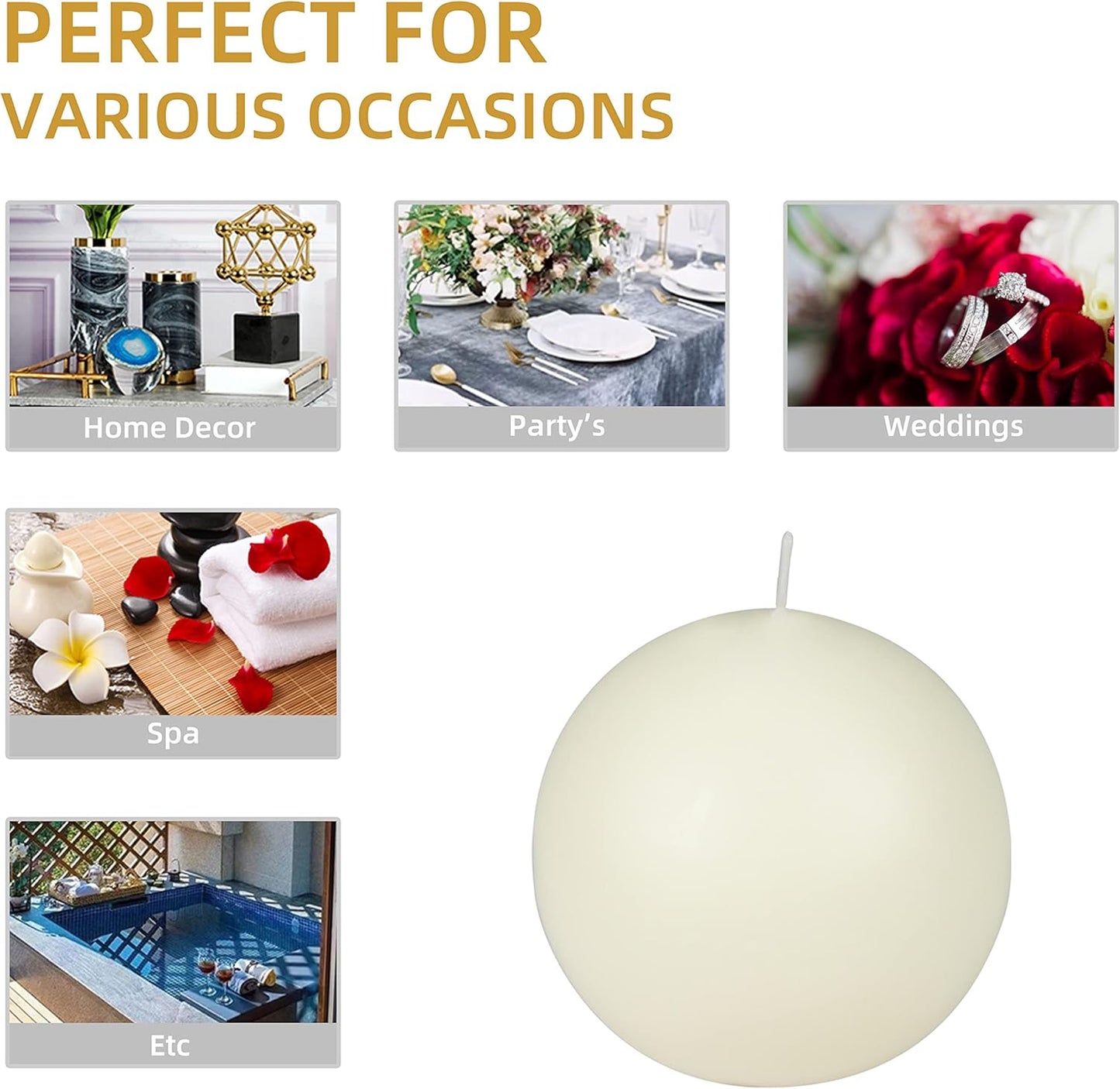 Ball Candles, 4 Inch, Pale Ivory