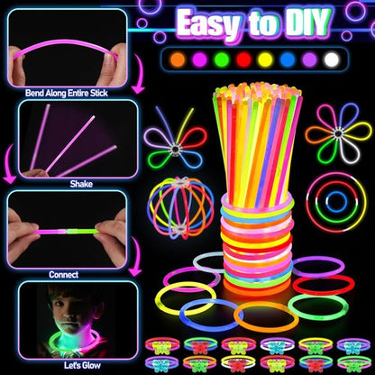 Glow in the Dark Party Supplies - 150PCS Set with Glasses, Headbands & Glow Sticks | Neon Fun for Kids & Adults
