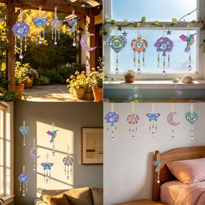6 PCS Diamond Art Suncatchers Mandala Diamond Art Kits for Adults Kids Double Sided Hummingbird Diamond Painting Wind Chime Christmas Hanging Ornaments Birthday Gifts for Teen Women Mother Gifts