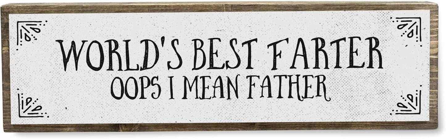 World's Best Farter Oops I Mean Father - Handmade Metal Wood Sign Light, Cute Rustic Wall Decor Art, Farmhouse