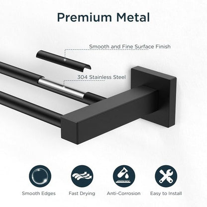 FORIOUS Double Towel Bar - 24 Inch Heavy Duty SUS304 Stainless Steel | Matte Black Finish