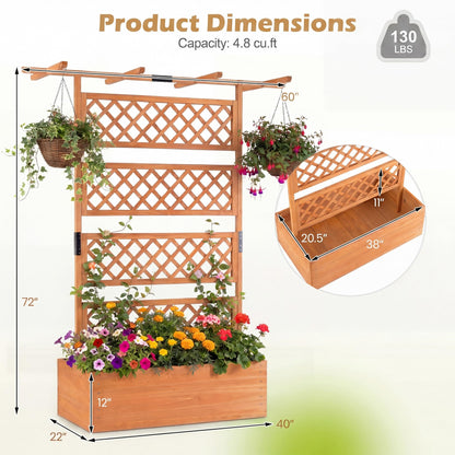 COSTWAY Wooden Raised Garden Planter with Trellis and Roof, 72" Freestanding Privacy Screen & Climbing Plant Support for Outdoor Patio, Balcony, Vegetable, Herb, and Flower Gardening (Brown,2)