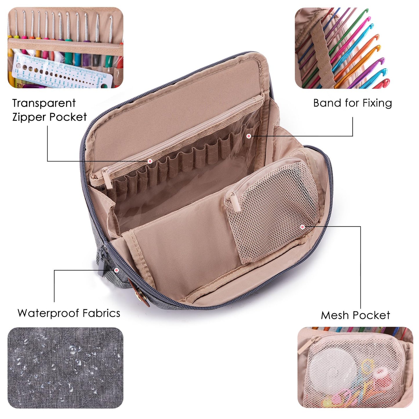 MYBAGZING Empty Crochet Hook Case - Stand Up Organizer with 30 Slots for Hooks & Needles, Accessories - Needles Set for Lovers, Kit for Beginners