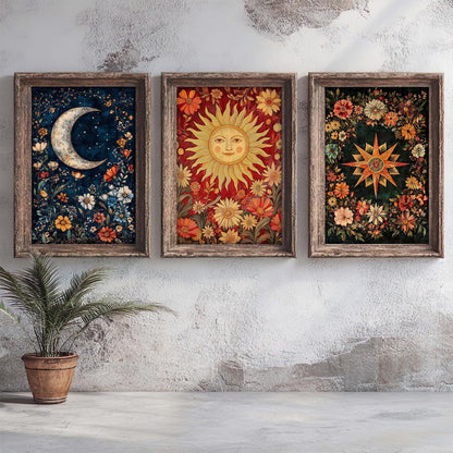 EIBEILI 3 Pack Tarot Diamond Art Kits for Adults - Diamond Painting for Sun and Moon and Stars Adults Beginner, DIY Full Rhinestone 5D Diamond dots (Gemstone Craft), Home Wall Decoration (12x16 inch)