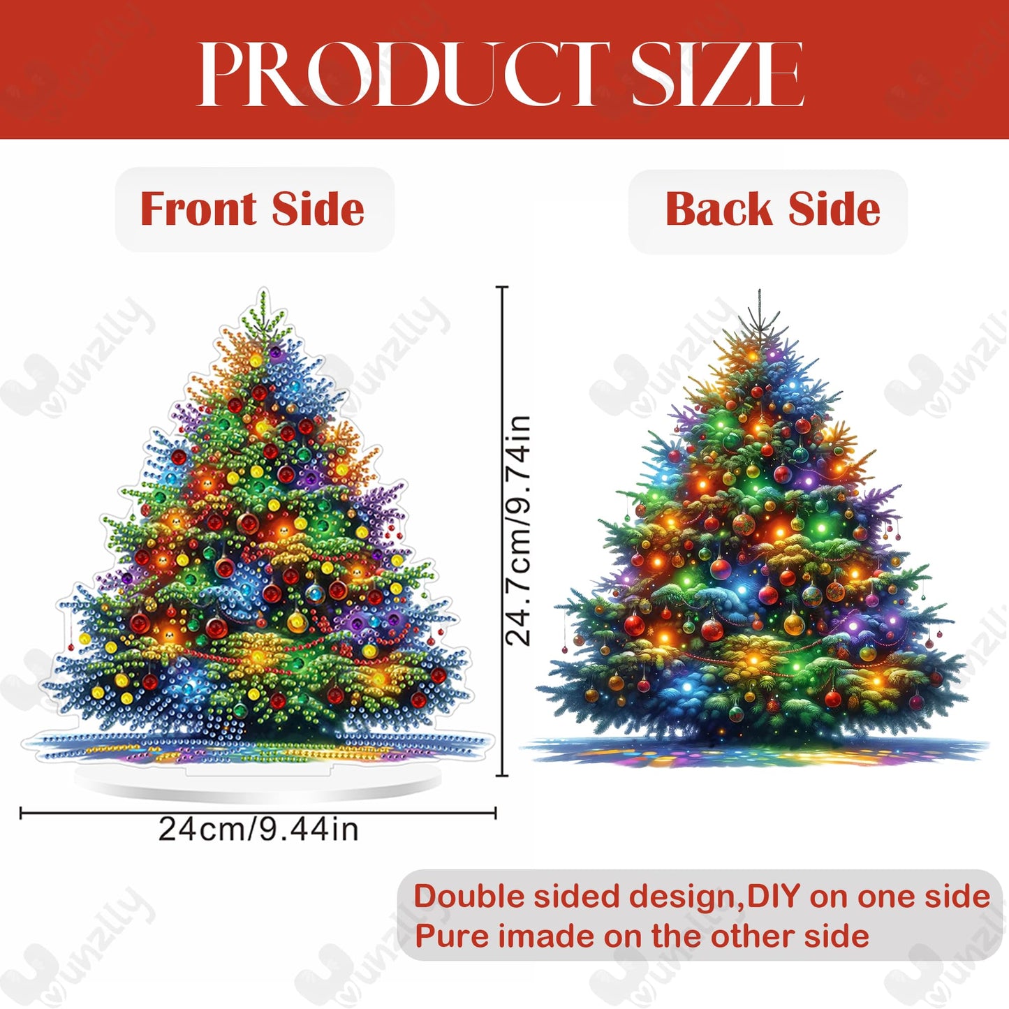 Yunzlly Tabletop Christmas Diamond Art Painting Kit, Desktop Gem Painting Ornament Kit for Adults, Table Top Acrylic Diamond Board Painting with Stand (Christmas Tree)