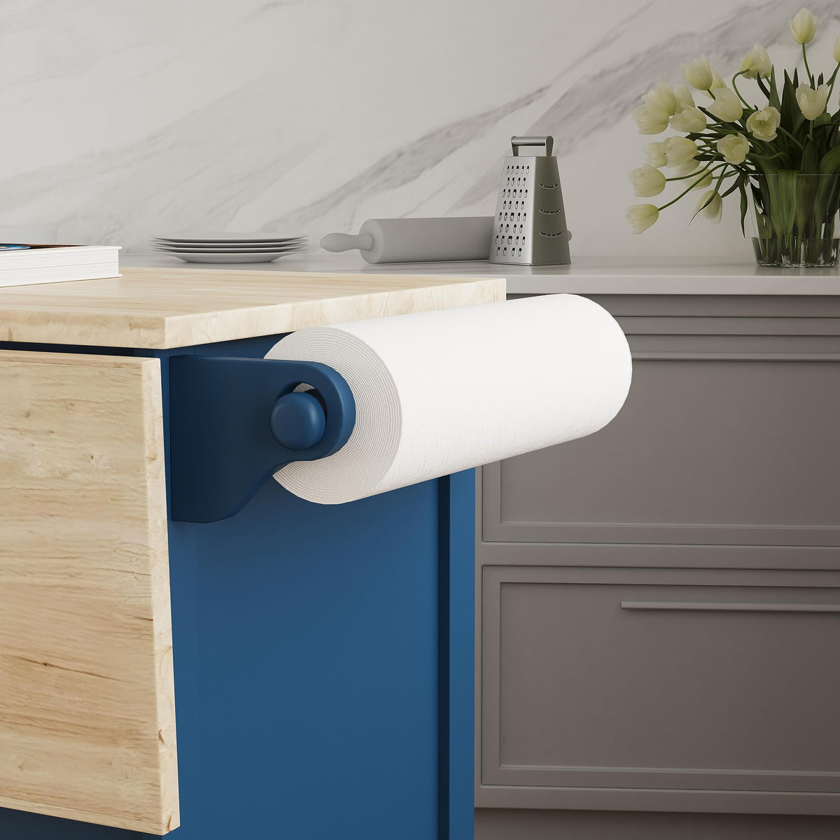 Homestyles Mobile Kitchen Island Cart with Wood Top and Dropleaf Breakfast Bar, Blue