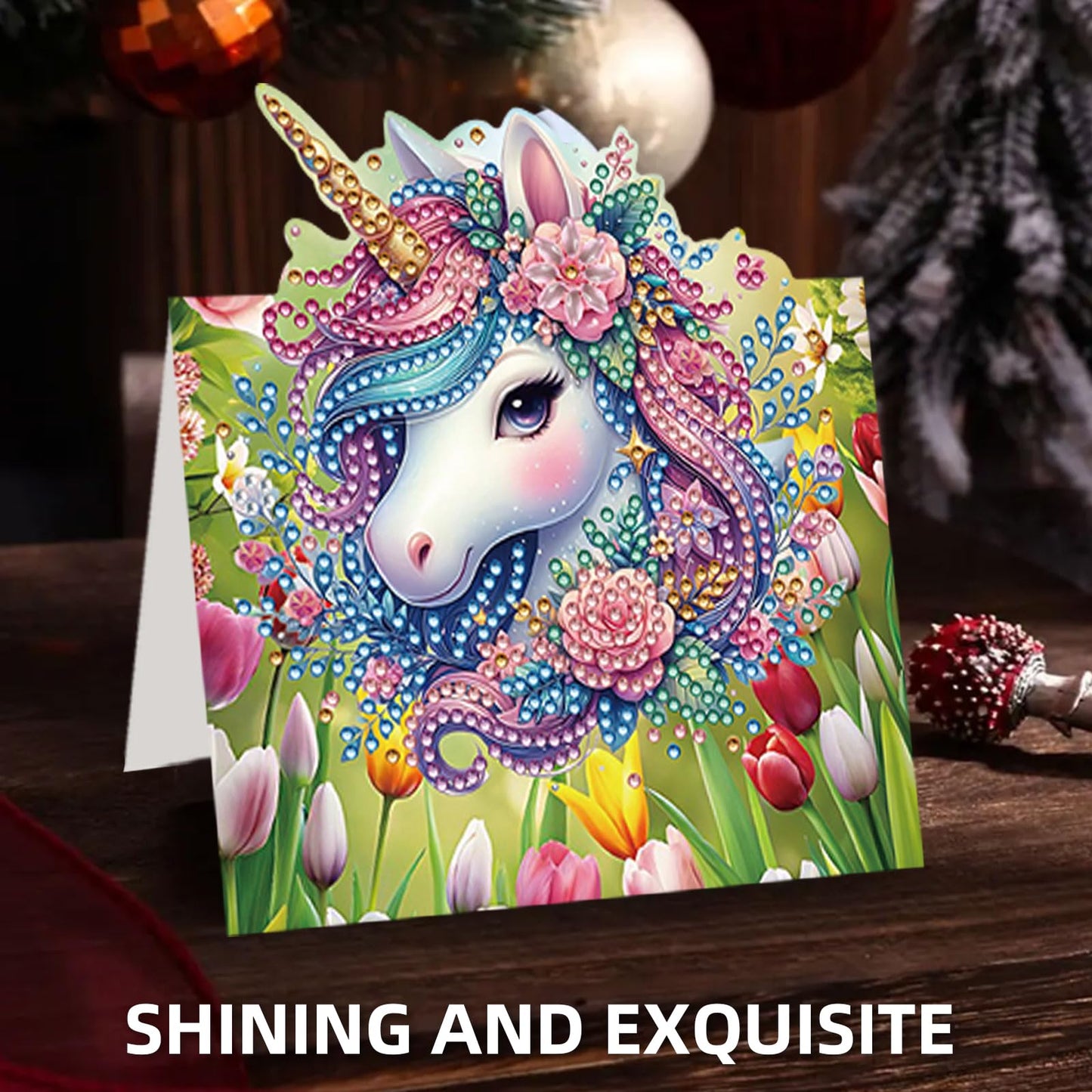 POETRYDRAW 8 Pack 5D DIY Diamond Art Painting Christmas Greeting Card Kit, Diamond Art Birthday Holiday Greeting Card, Crafts Kit Creative with Envelope