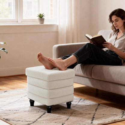 15"x12.6"x15.4" CAROLMADE Folding Storage Ottoman Cube Sherpa Footstool with Wood Legs Ottoman Footrest for Living Room
