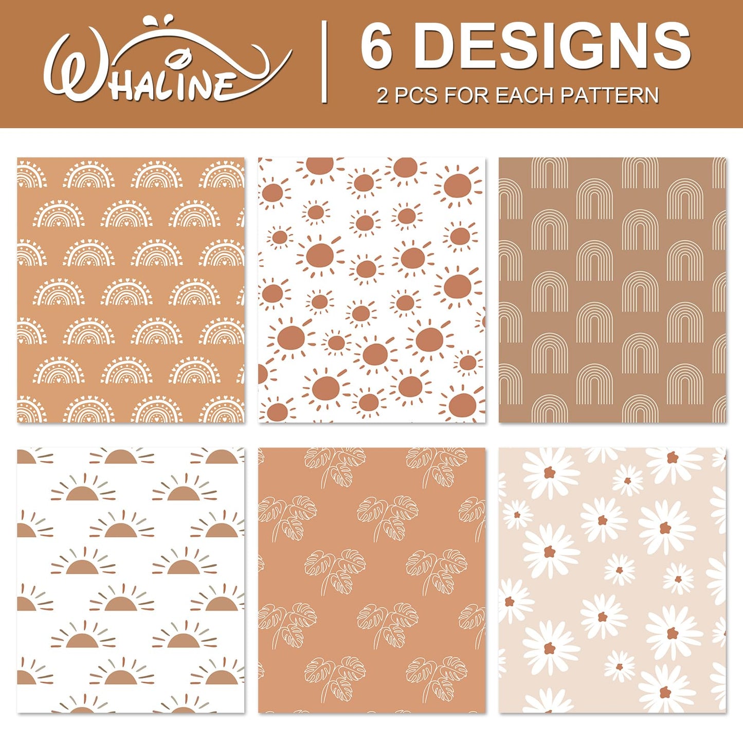 Whaline 12Pcs Modern Boho Wrapping Paper Boho Daisy Flower Rainbow Sun Gift Wrap Bulk Art Paper Folded Flat for Baby Shower Birthday Wedding DIY Crafts Gift Packing, 19.7 x 27.6 Inch