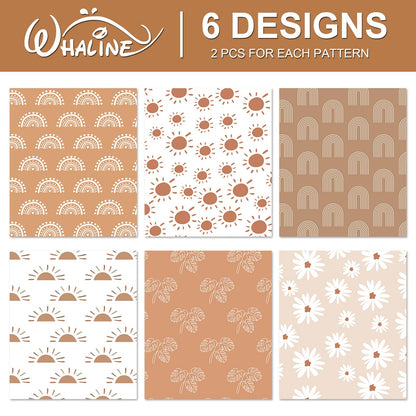 Whaline 12Pcs Modern Boho Wrapping Paper Boho Daisy Flower Rainbow Sun Gift Wrap Bulk Art Paper Folded Flat for Baby Shower Birthday Wedding DIY Crafts Gift Packing, 19.7 x 27.6 Inch