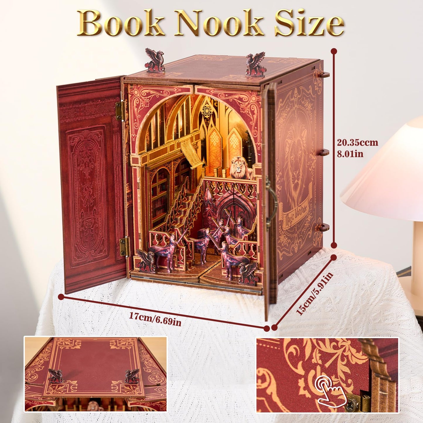 TOYQI Book Nook Kit, DIY Miniature House Kit for Adults, 3D Wooden Puzzle Booknook Bookshelf Insert, Fold-Out Dollhouse Fantasy World Diorama with 3 Display Mode