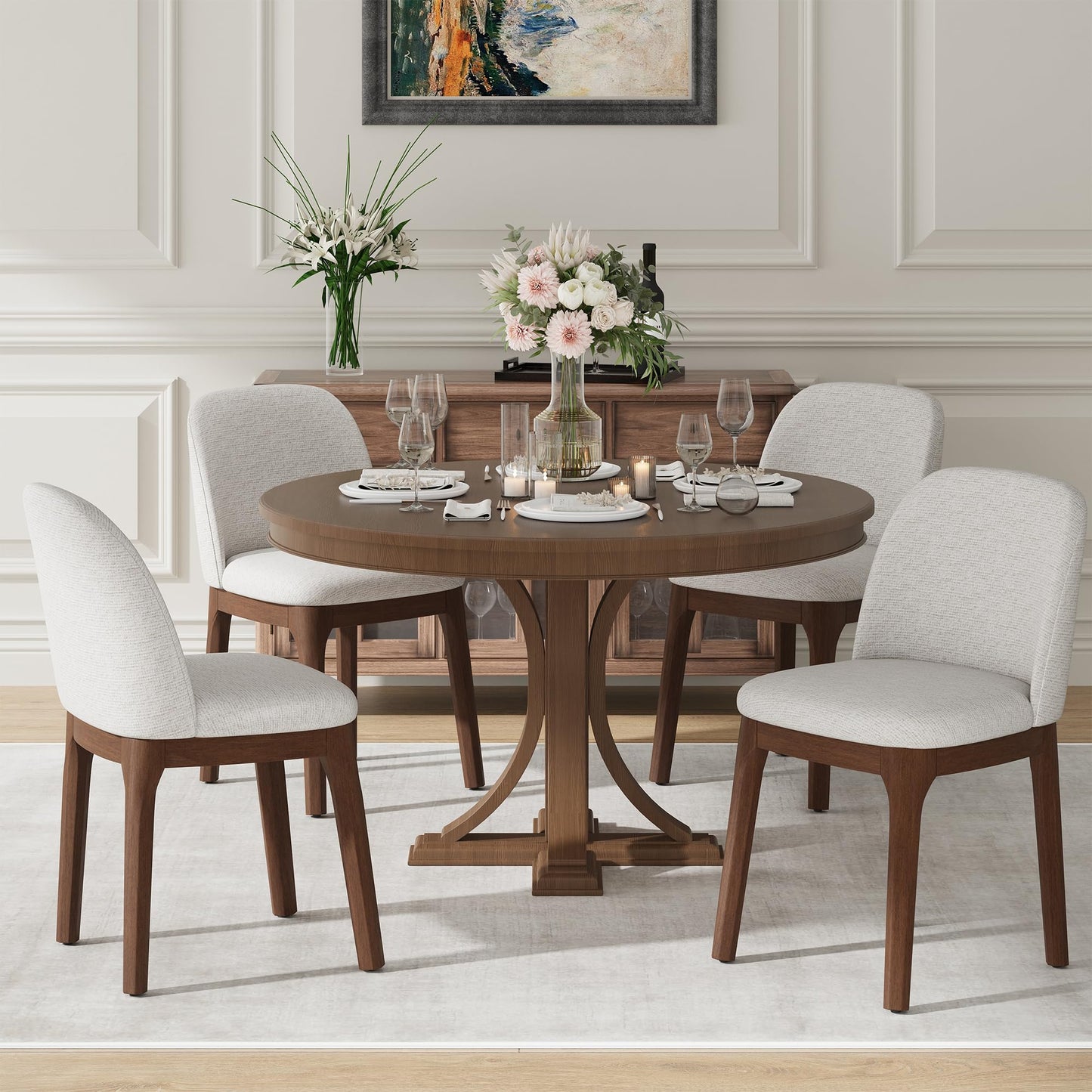 MALOL Wooden Dining Chairs Set of 4, Upholstered Kitchen & Dining Room Chairs with Thickened Wooden Legs, Farmhouse Side Chairs, Beige