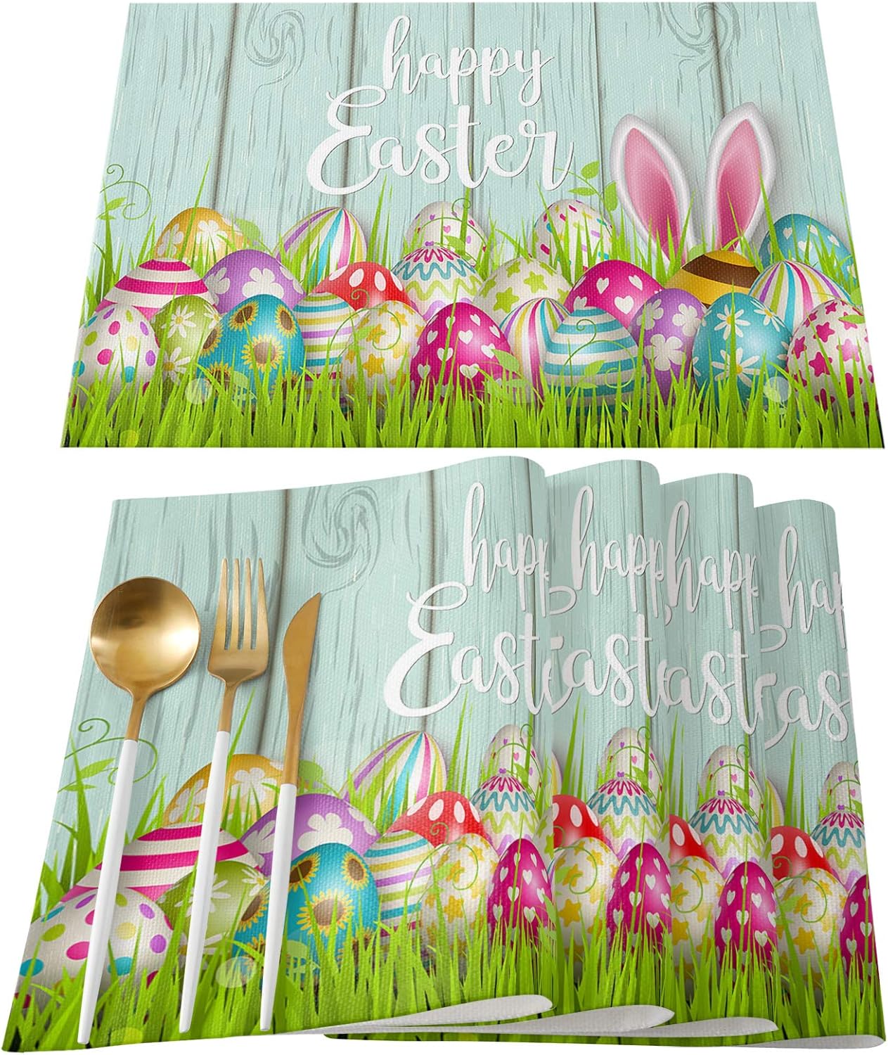 Artwork Store Easter Placemats Set of 6, Cotton Linen Heat Resistant Table Mats for Holiday Dining Decor