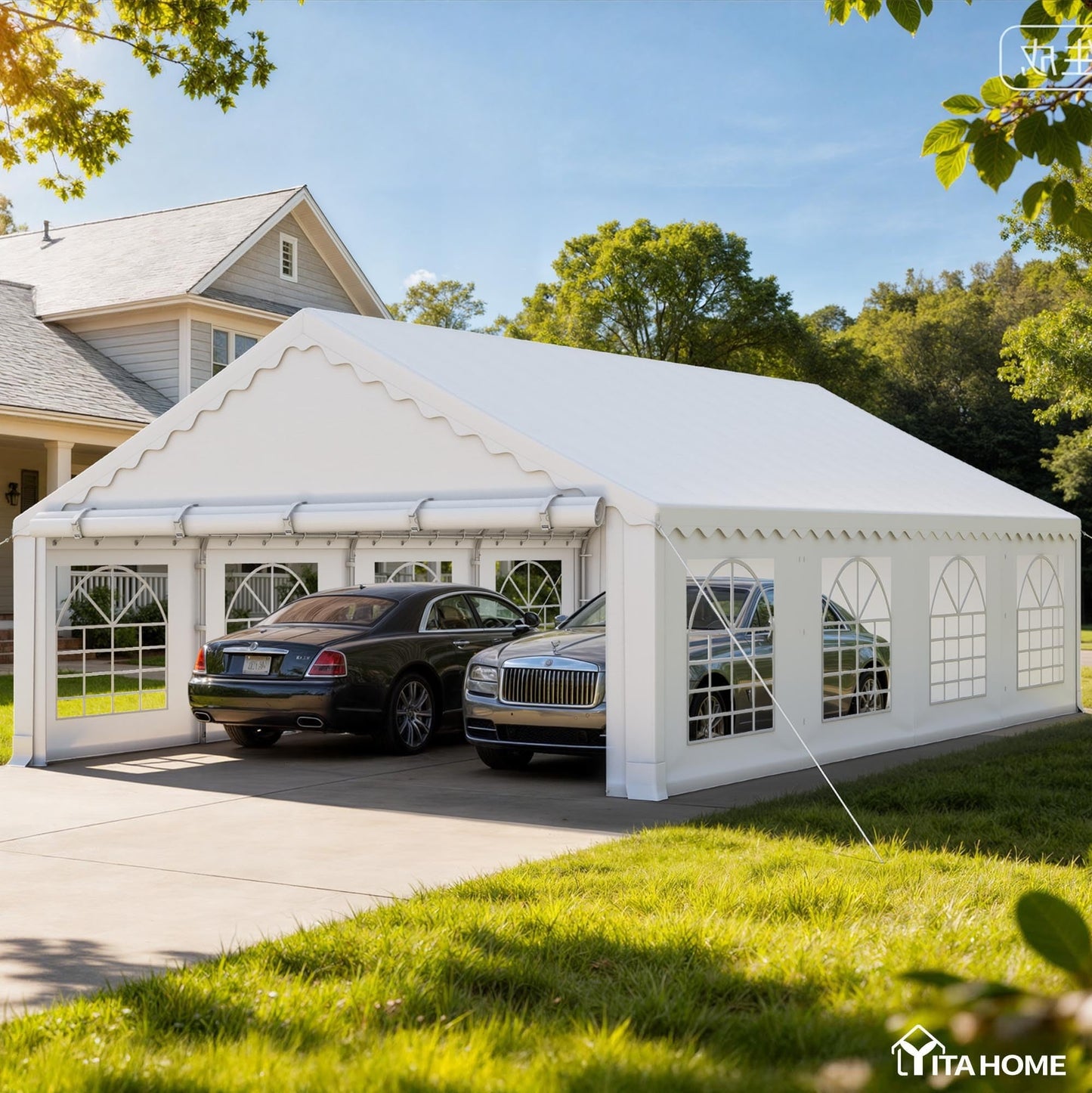 YITAHOME 20x30FT Party PVC White Tent Heavy Duty Wedding Event Shelters Upgraded Galvanized Ripple Canopy with Large Roof Removable Sidewalls & 2 Storage Bags 600D Oxford for Outdoor Weddings, BBQ