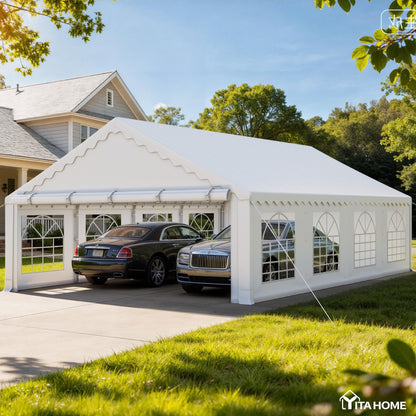 YITAHOME 20x30FT Party PVC White Tent Heavy Duty Wedding Event Shelters Upgraded Galvanized Ripple Canopy with Large Roof Removable Sidewalls & 2 Storage Bags 600D Oxford for Outdoor Weddings, BBQ