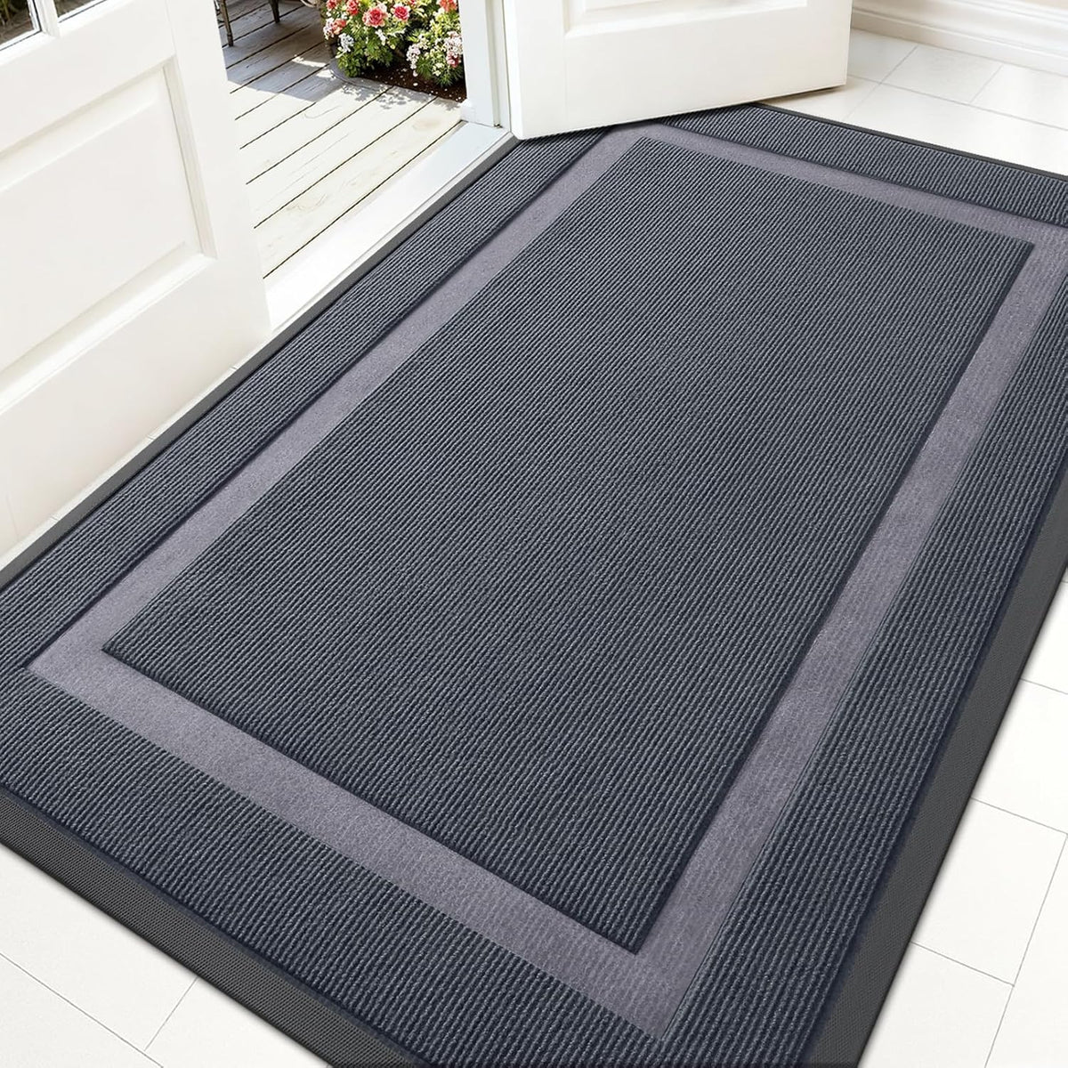 OLANLY Indoor Outdoor Front Door Mat - Waterproof All-Season Doormat, Sturdy Rubber, 59x35, Light Grey
