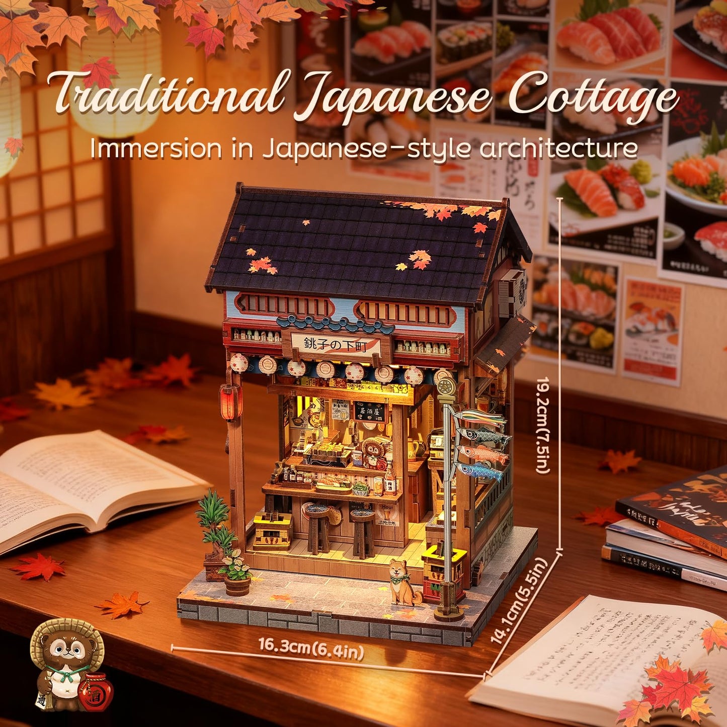 Cutefun Book Nook Kit - DIY Miniature Dollhouse Kit for Adults, Teens and Beginners, Japanese Booknook Tiny House Bookshelf Decor 3D Wooden Puzzles, Gifts for Friends and Family (Japanese Izakaya)