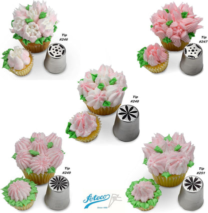 Ateco One Step Flower Russian Tube Set with Stainless Steel Tips: 241, 242, 243, 244, 245, 246, 247, 248, 249, 251,
