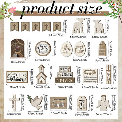 Yuntau 24 Pcs Easter Tiered Tray Decor Religious Easter Decorations He is Risen Cross Tray Decoration Sets Christian Cross Table Wooden Sign Farmhouse Table Decor for Home Kitchen Office Holiday