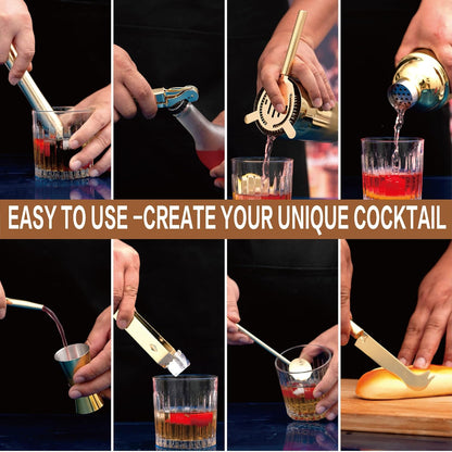 9Pcs-Cocktail Set Set 9Pcs) JNWINOG Shaker Bartending Kit Cocktail Bar Cocktail Mix Drink Making Kit Professional Bar