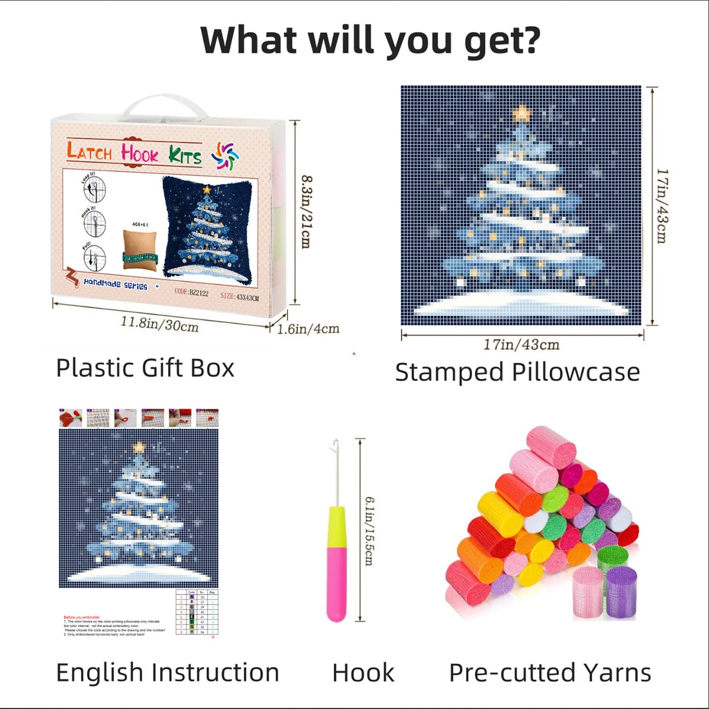 DIY Latch Hook Pillow Kits for Adults Merry Christmas Winter Christmas Tree Pillow Cover Printed Pillowcase Crochet Yarns Hooking Handmade Cushion for Home Sofa Decoration 17x17inch(3)