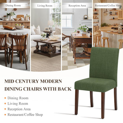 Upholstered Parsons Dining Chairs Set of 4, Modern Dining Room Chairs with Back, Fabric Kitchen Side Chairs with Wood Legs for Dinner Farmhouse Restaurant, Green