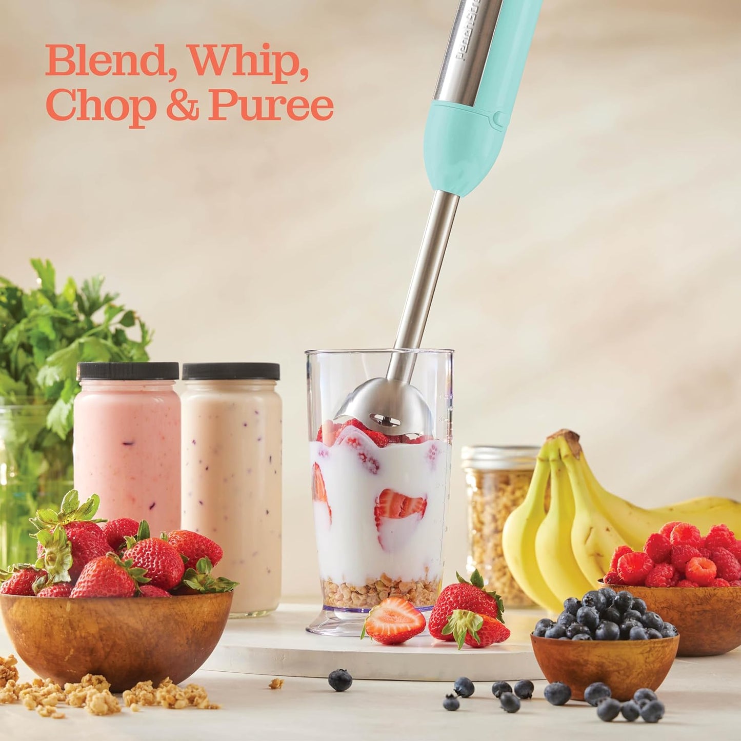 Powerful Immersion Blender, Electric Hand Blender 500 Watt with Turbo Mode, Detachable Base