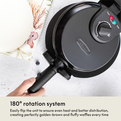 BELLA Classic Belgian Waffle Maker - Rotating with Nonstick Plates, Adjustable Browning Control, Black