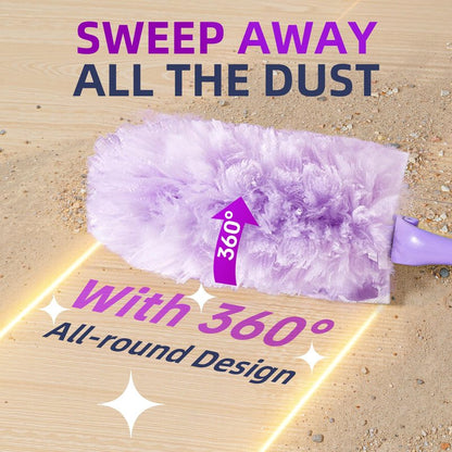 Chushe Duster Refills Compatible with Swiffer, 20 Count with 2 Handles, Heavy Duty 360° 4X Microfiber Stay-On Pads, Unscented Disposable Duster for Home Pet Hair Blinds Ceiling Fans Cleaning