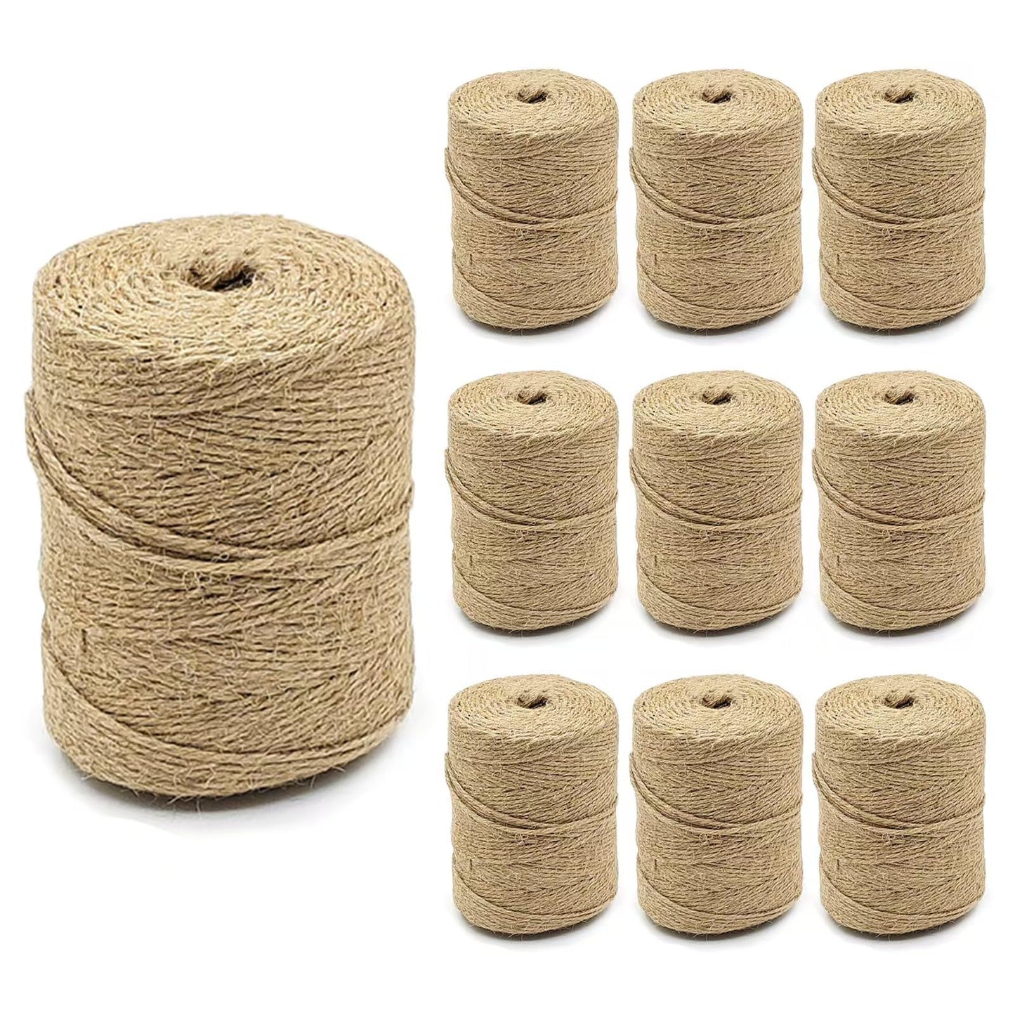10 PCS Twine String Bulk 6000 Feet Long, 2mm Thin Jute Twine for Crafts, Hemp Rope Wrapping, Packing Gardening, Crochet Knitting Macrame Decor, 600 Feet Each Roll