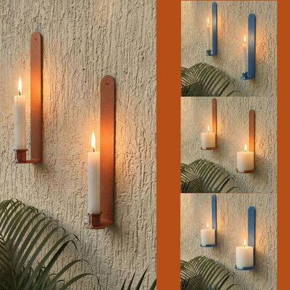 AimtoHome Wall Candle Sconces Set of 2, Classic Iron Farmhouse Holders for Taper Candles, Rustic-Textured Powder-Coated Wall Mounted in Orange for Living Room, Hallway Decor