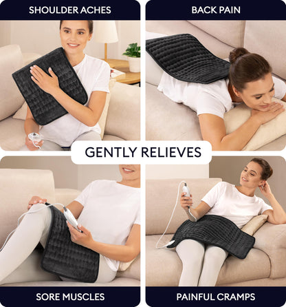 GENIANI Electric Throw - XL Electric Heating Pad for Back Pain & Cramps Relief, Birthday for Women Men Auto Shut Off, Machine Washable, Heat Pad for Neck & Shoulder, 12×24", Tabby Gray