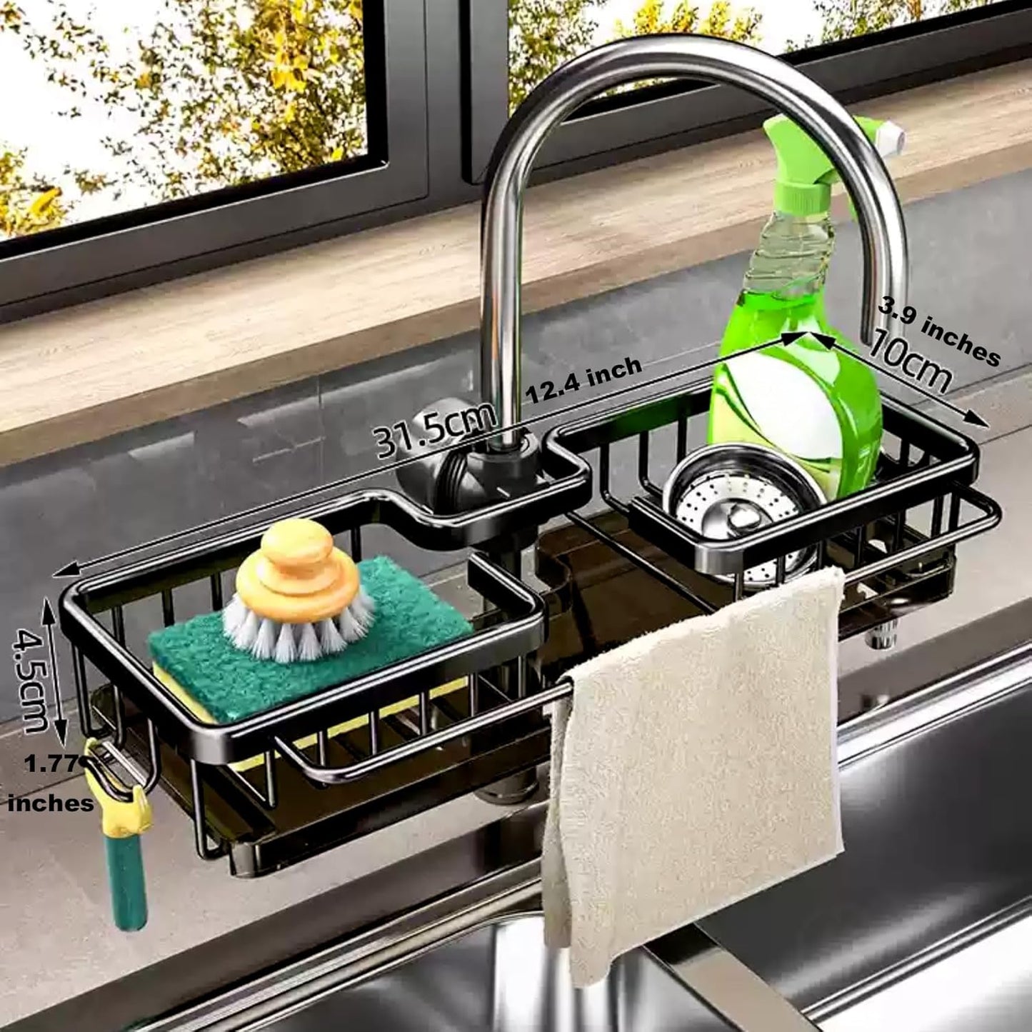Sink Organizer Rack for Kitchen and Bathroom,Stainless Steel Detachable Hanging Faucet Drain Rack with Drip Tray Faucet