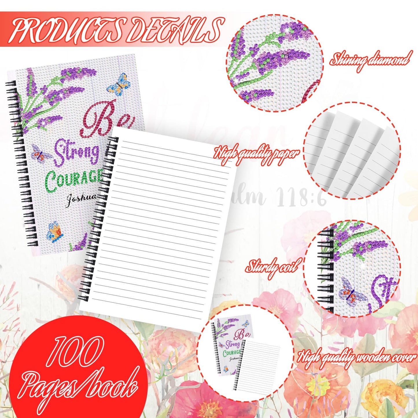 Fullhawl 6 Pack 5D DIY Diamond Art Notebook Kits for Adults Beginner A5 Leather Diamond Painting Gift for Women Art Cover Notepad Sketchbook Journal Crafts Accessories with Tool(Bible Florals)