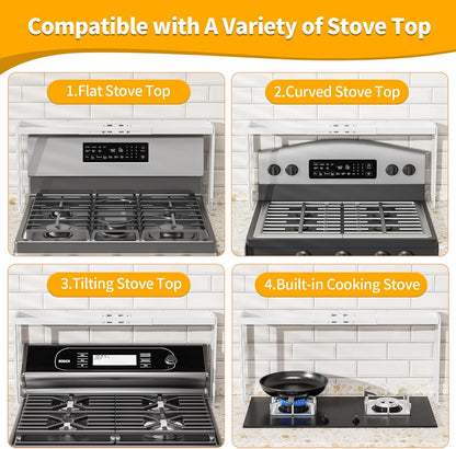 27 33 Inch 4 Countertop, Stove Top Shelf for Curved Stove, Expand to Spice Rack, Level Adjustable Height Spice Shelf