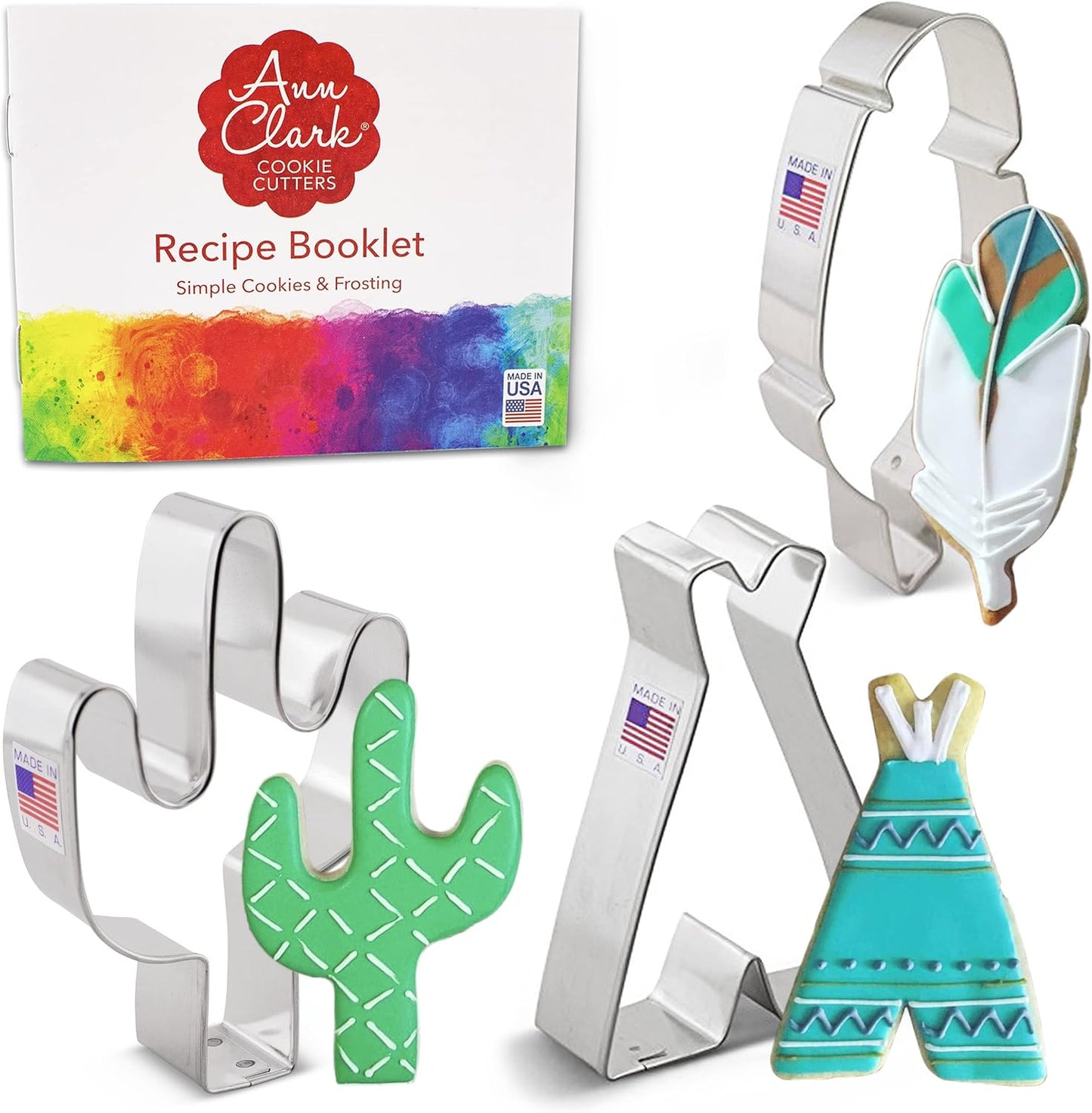Ann Clark Southwest Cookie Cutter 3-Pc Set, Cactus, Teepee, Feather, Made in USA