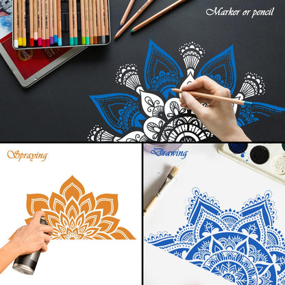 18x10 Inch Mandala Stencil Reusable Mandala Painting Templates Stencil Floral Design Drawing Stencil for DIY Wall, Tile, Furniture, Canva, Outdoor Indoor Decoration 4 PCS