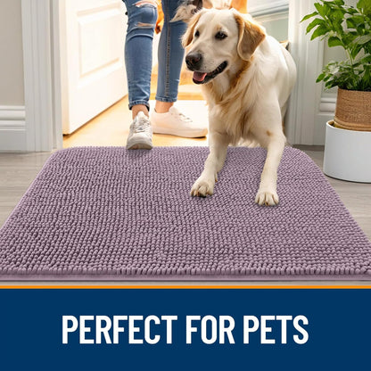 OLANLY Dog Door Mat - Absorbent Non-Slip Chenille for Muddy Paws | 59x20 Deep Plum Indoor Carpet