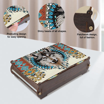 JZHYOAN Diamond Painting Wooden Storage Box, DIY Special Shaped Diamond Art Decorative Organizer with Wolf Head Pattern, Handmade Art Desktop Decorations Birthday Gifts for Home Office Adult