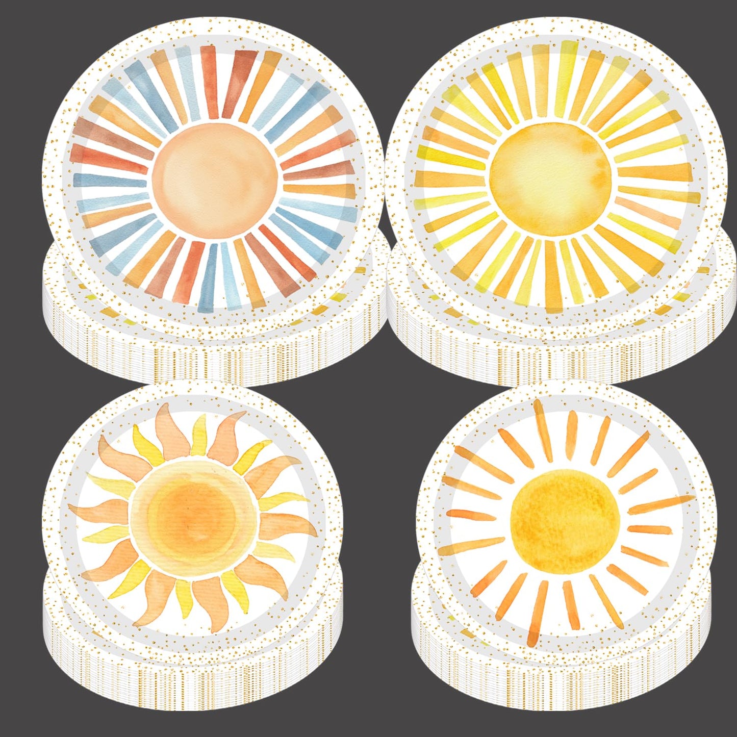 METIXOZE 80ps First Trip Around the Sun Decorations Boho Sun 1st Birthday Paper Plates Boho Sunshine Hippie Party Plates for Sunshine Baby Shower Party Supplies