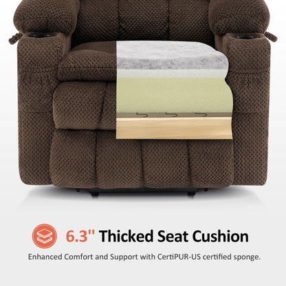 MCombo Dual Motor Power Lift Recliner Chair with Massage and Heat for Elderly People, Infinite Position, USB Ports, Cup Holders, Fabric 7890 (Medium, Mocha)