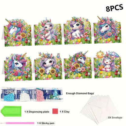 POETRYDRAW 8 Pack 5D DIY Diamond Art Painting Christmas Greeting Card Kit, Diamond Art Birthday Holiday Greeting Card, Crafts Kit Creative with Envelope