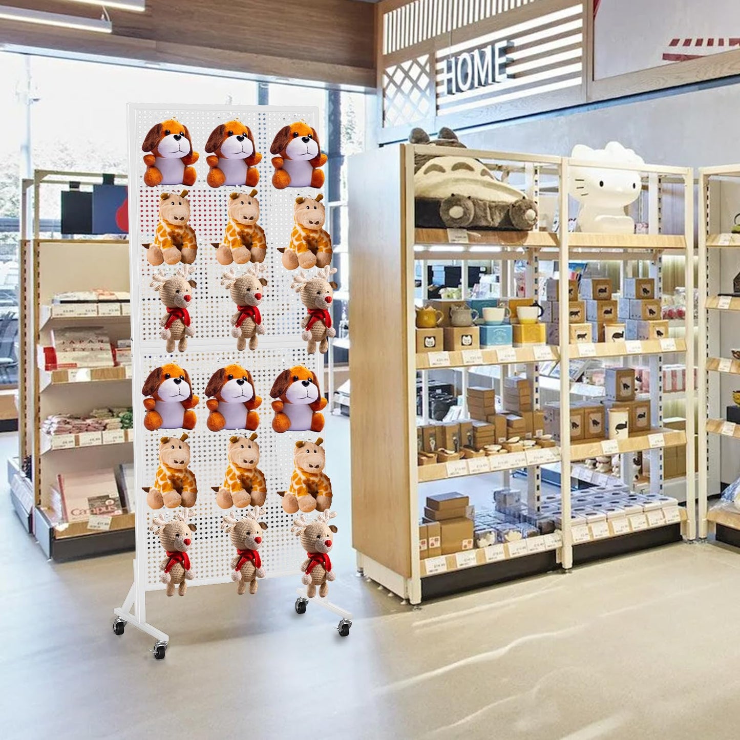 CursorTech Pegboard Display Stand with 32 Hooks 24" X70” Metal Pegboard on Wheels and T-Base Heavy Duty Standing Rack Organizer Panels Units for Ornament Retail & Vendors Craft Show Store Display