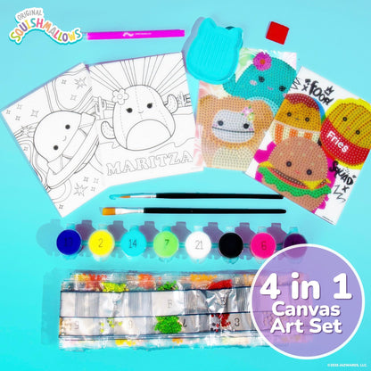 Squishmallows Original 4-in-1 Canvas Art Set, Paint by Numbers & Gem Art Crafts