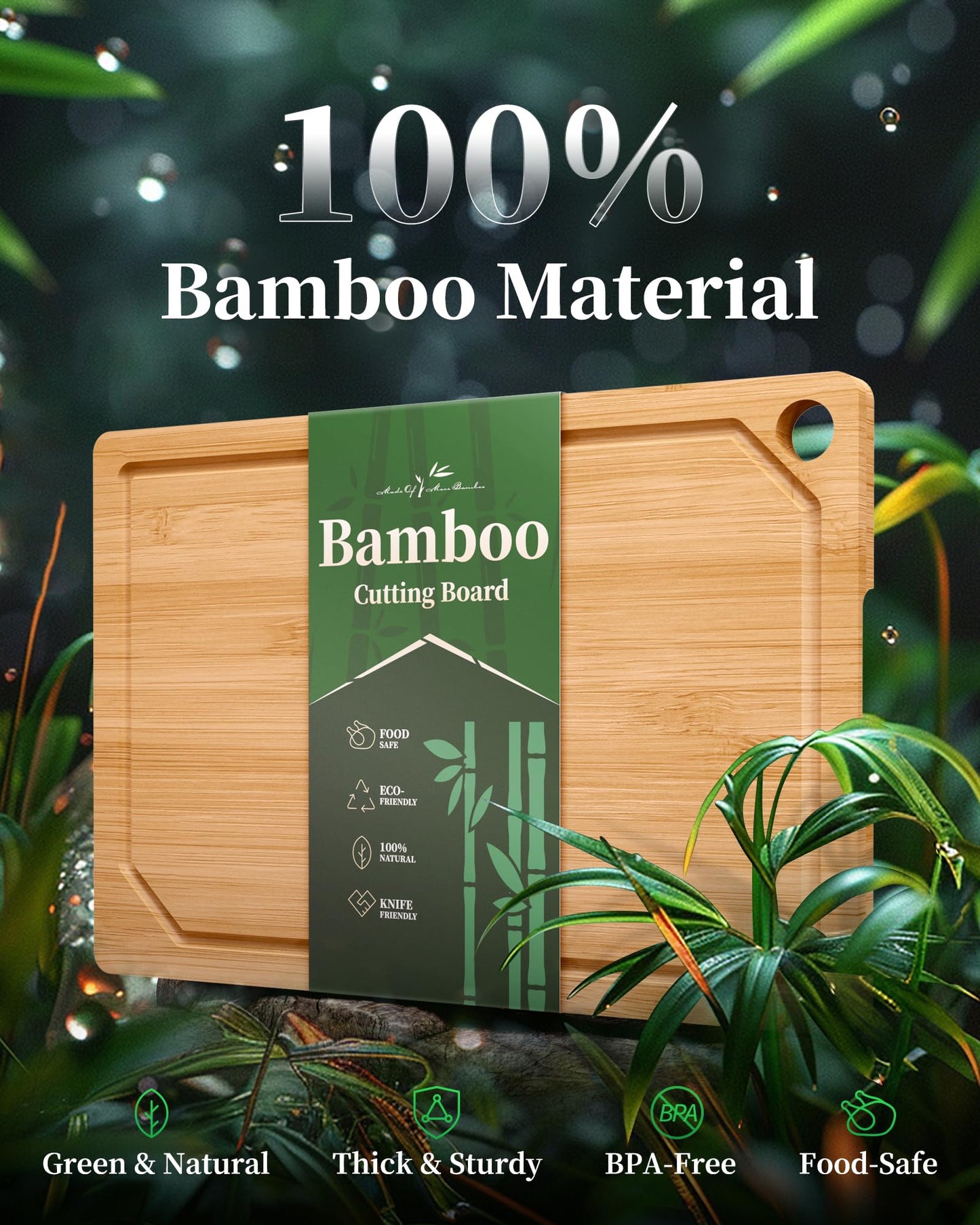 Kitsure Bamboo Cutting Board - Multi-Sizes Wooden Cutting Boards for Kitchen, Convenient Kitchen Essentials with Deep Juice Grooves， Cutting Board for Chopping & Serving, Large, Natural
