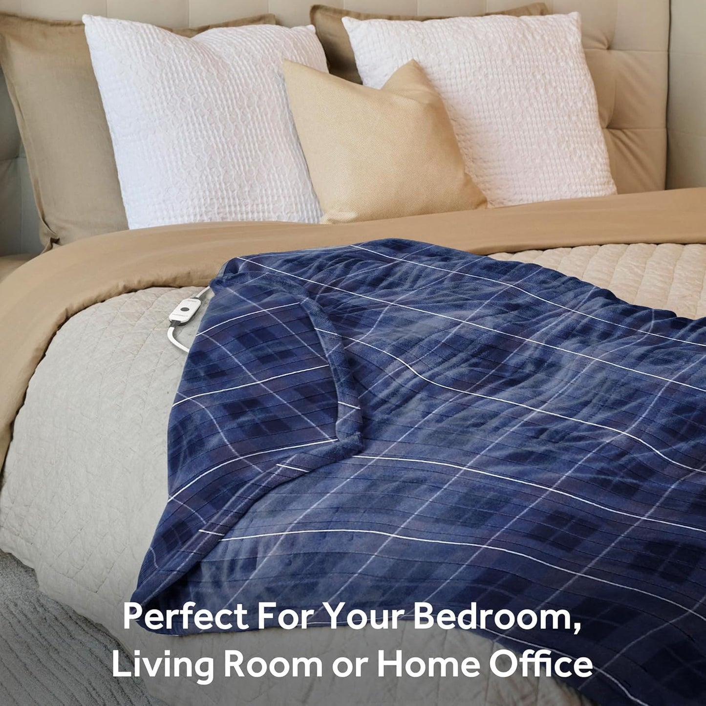 Sunbeam Royal Ultra Heated Personal Throw / Blanket, Cozy-Warm, Adjustable Heat Settings, Rodeen Blue Plaid