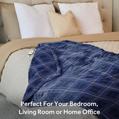 Sunbeam Royal Ultra Heated Personal Throw / Blanket, Cozy-Warm, Adjustable Heat Settings, Rodeen Blue Plaid