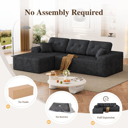 Ball & Cast 106" Boneless Sectional Sofa, Corduroy Modular L Shaped Couch with Deep Seat Chaise, Cloud Style Oversized Sofa for Living Room, No Assembly, Left Facing, Grey