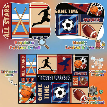 3x5 BATATADOCE Sports Rug for Boys Bedroom - Feet Basketball Football Soccer Baseball Area Rug for Kids Room Playroom